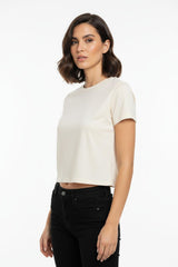 Kurzes Body - T - Shirt Mit Rundhals — Off - White