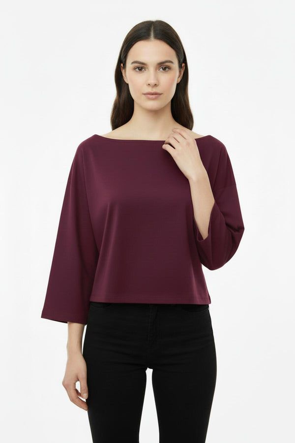 Oversized Blouse Met Lage Schouders En Wijde Mouwen – Bordeaux