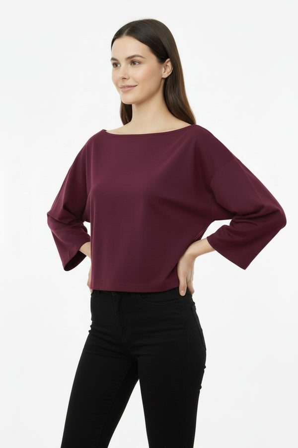 Oversized Blouse Met Lage Schouders En Wijde Mouwen – Bordeaux
