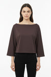 Blouse Met Lage Schouderlijn En Wijde Mouwen — Bruin