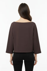 Blouse Met Lage Schouderlijn En Wijde Mouwen — Bruin