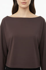 Blouse Met Lage Schouderlijn En Wijde Mouwen — Bruin