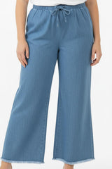 Plus - Size Wijde Broek Van Lichte Denim – Blauw