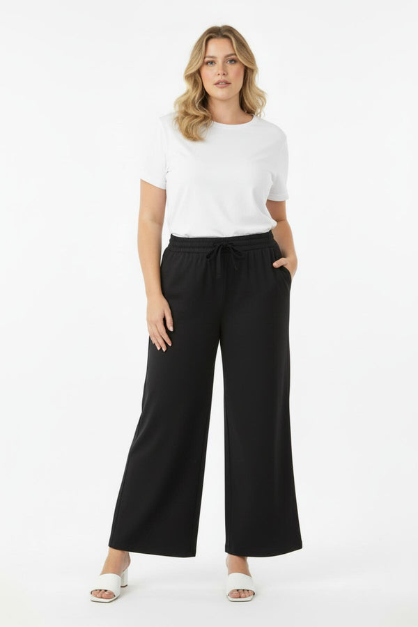 Plus - Size Lange Broek Met Elastische Taille – Zwart