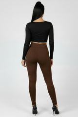 Legging Met Voetlus En Siersteentjes – Bruin