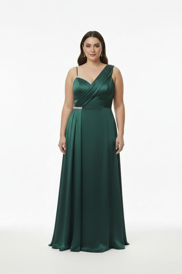 Plus - Size Mouwloze Lange Avondjurk, Gevormd Bij Buste En Taille — Groen