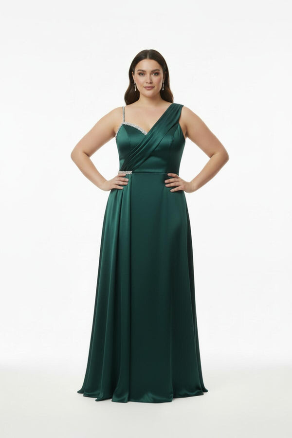 Plus - Size Mouwloze Lange Avondjurk, Gevormd Bij Buste En Taille — Groen