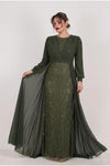 Plus - Size Avondjurk Met Paillettenbovenstuk En Chiffonmouwen – Groen