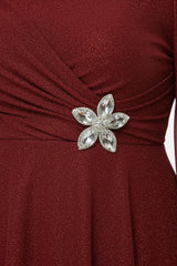 Plus - Size Lange Geplooide Avondjurk Met Taille - Detail — Rood