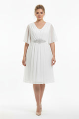 Witte Plus‑Size Midi Jurk Van Glittertule Met Stenen In De Taille