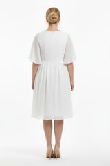 Witte Plus‑Size Midi Jurk Van Glittertule Met Stenen In De Taille