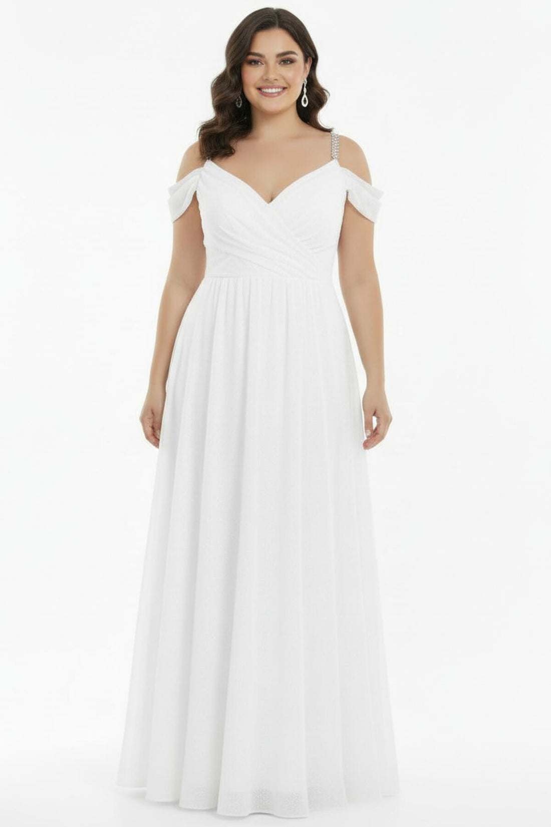 Geplisseerde Lange Avondjurk Met Kettingbandjes — Wit (Plus Size)