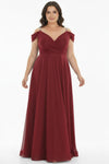 Plissiertes Langes Abendkleid Mit Kettenträgern – Burgunder (Große Größen)