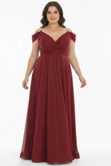 Plissiertes Langes Abendkleid Mit Kettenträgern – Burgunder (Große Größen)
