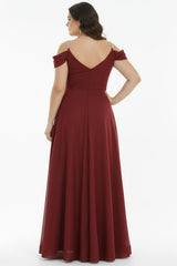 Plissiertes Langes Abendkleid Mit Kettenträgern – Burgunder (Große Größen)