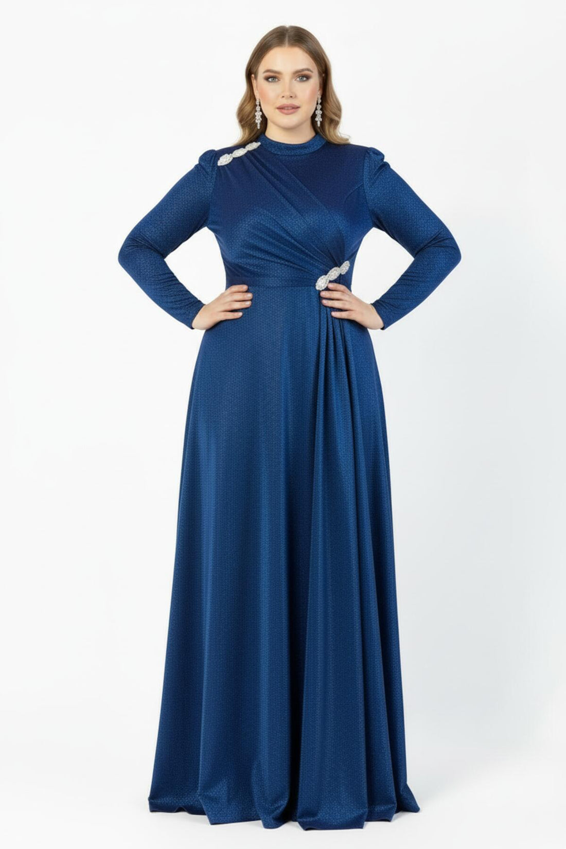Avondjurk In Royalblauw Voor Grote Maten Met Taille - En Schouderdetails