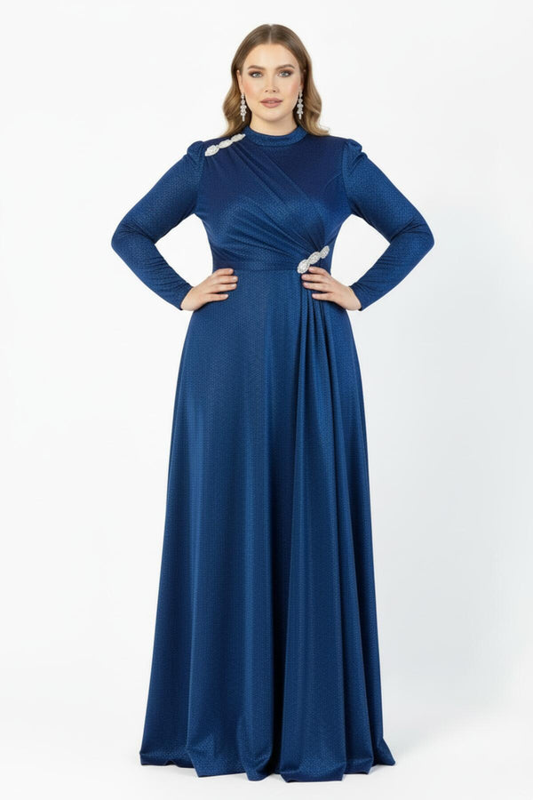 Avondjurk In Royalblauw Voor Grote Maten Met Taille - En Schouderdetails