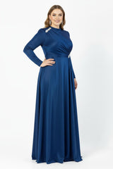 Avondjurk In Royalblauw Voor Grote Maten Met Taille - En Schouderdetails