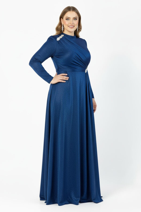 Avondjurk In Royalblauw Voor Grote Maten Met Taille - En Schouderdetails