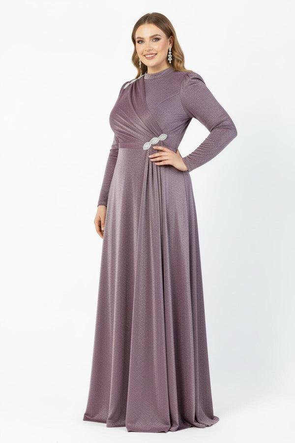 Avondjurk In Grote Maat Met Taille - En Schouderdetails — Poederroze