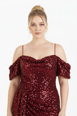 Plus - Size Off - Shoulder Pailletten Midi - Jurk — Rood