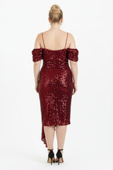 Plus - Size Off - Shoulder Pailletten Midi - Jurk — Rood