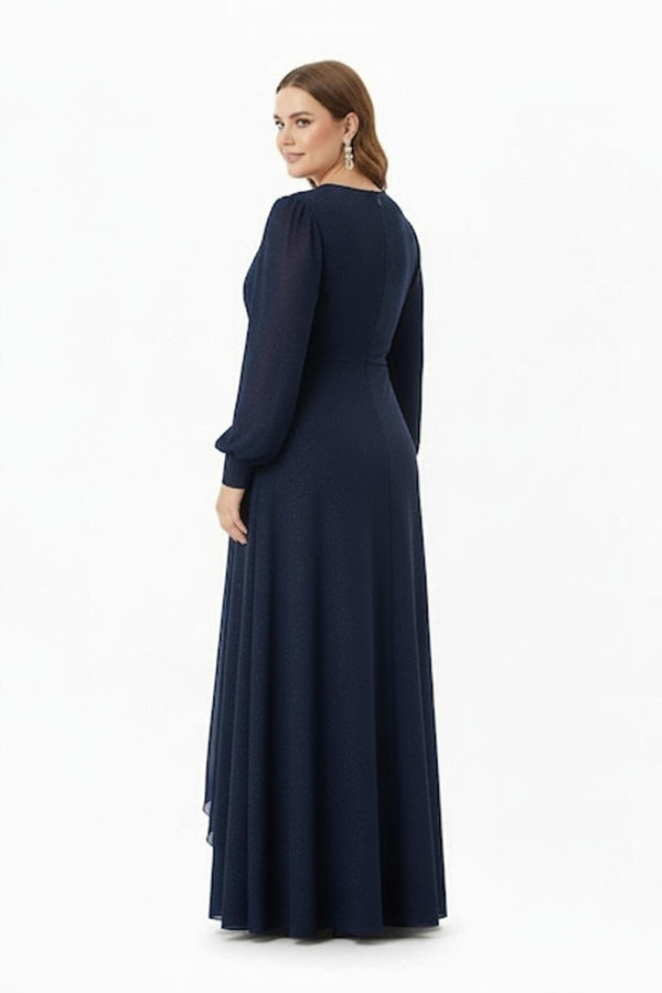 Grote Maten Chiffon Avondjurk Met Taille‑Detail, Marineblauw