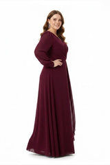 Plus - Size Chiffon Avondjurk Met Taille - Detail — Bordeaux