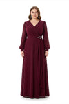 Plus - Size Chiffon Avondjurk Met Taille - Detail — Bordeaux
