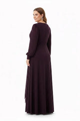 Chiffonjurk In Grote Maten Met Tailleaccessoire – Paars