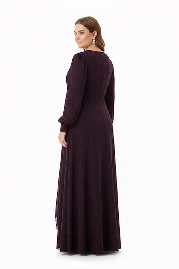Chiffonjurk In Grote Maten Met Tailleaccessoire – Paars