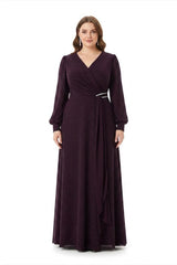 Chiffonjurk In Grote Maten Met Tailleaccessoire – Paars