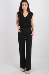 Schwarze Wide‑Leg‑Hose Mit Silbernen Ziersteinen