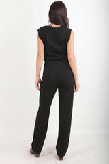 Schwarze Wide‑Leg‑Hose Mit Silbernen Ziersteinen