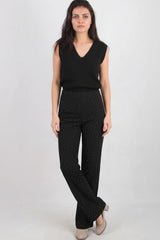 Schwarze Wide‑Leg‑Hose Mit Silbernen Ziersteinen