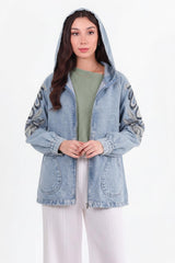 Losse Denimjas Met Borduursels En Pailletten