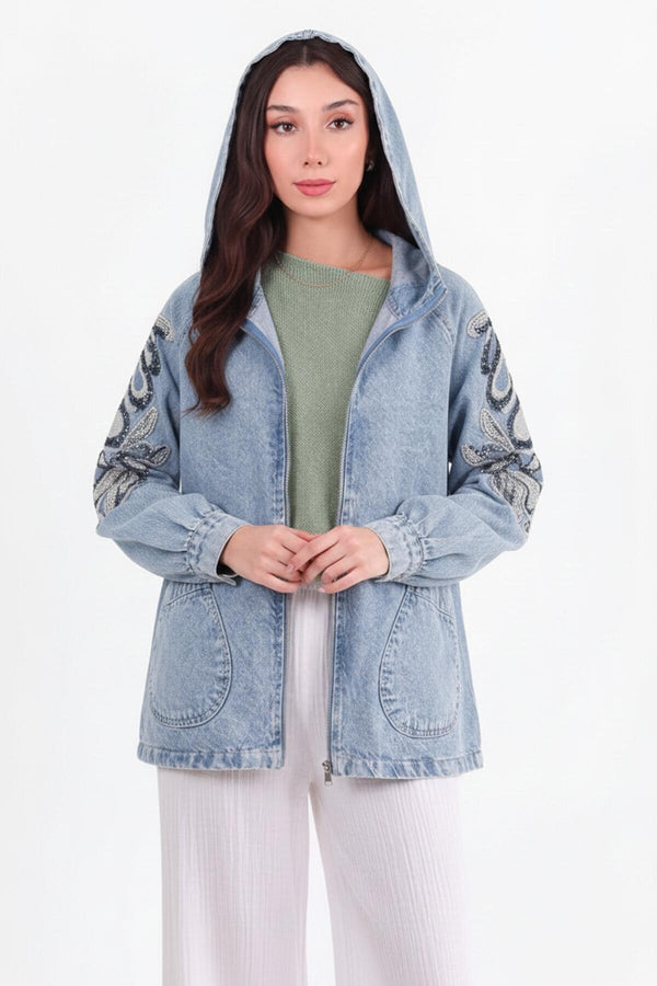 Losse Denimjas Met Borduursels En Pailletten