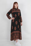 Gemustertes Webkleid – Schwarz (Große Größen)