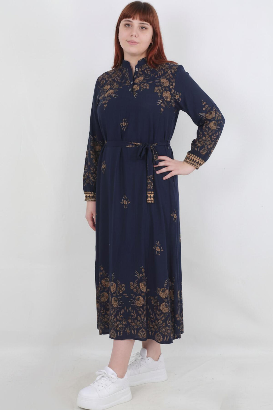 Gemustertes Webkleid In Großen Größen – Dunkelblau