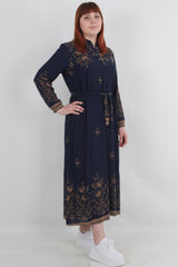 Gemustertes Webkleid In Großen Größen – Dunkelblau