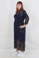 Gemustertes Webkleid In Großen Größen – Dunkelblau