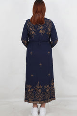 Gemustertes Webkleid In Großen Größen – Dunkelblau