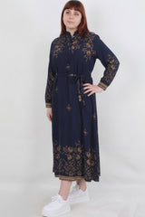 Gemustertes Webkleid In Großen Größen – Dunkelblau
