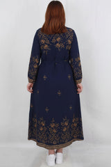 Gemustertes Webkleid In Großen Größen – Dunkelblau