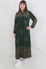 Gemustertes Webkleid – Grün, Große Größe