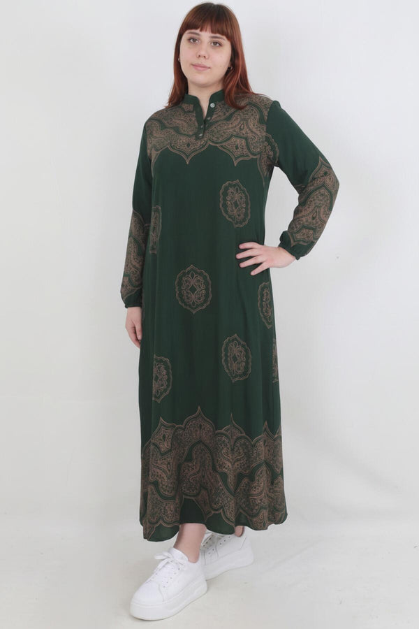 Gemustertes Webkleid – Grün, Große Größe