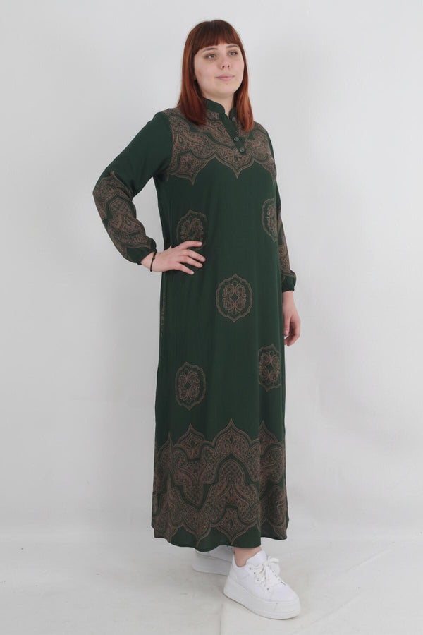 Gemustertes Webkleid – Grün, Große Größe