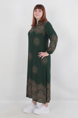Gemustertes Webkleid – Grün, Große Größe