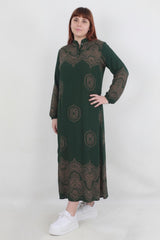 Gemustertes Webkleid – Grün, Große Größe