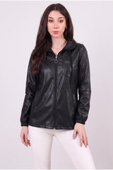 Veste Ajustée En Simili Cuir À Capuche — Noir